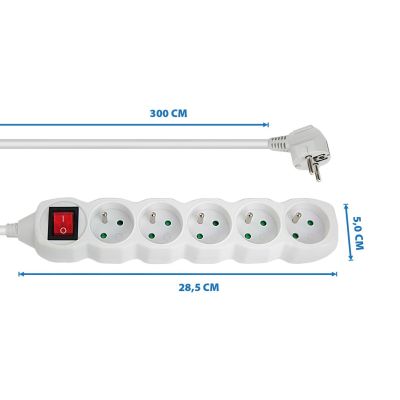 3. ESPERANZA Steckdosenleiste mit 5 Steckdosen, Schalter 3M, Weiß ELK215W