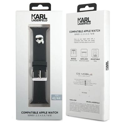 4. Karl Lagerfeld 3D Rubber Karl Head Strap für Apple Watch 42/44/45/49 mm – Schwarz