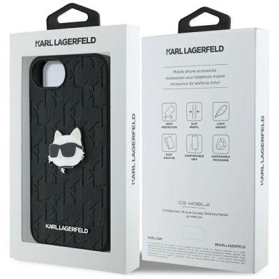 8. Karl Lagerfeld Monogramm Choupette Kopf Pin iPhone 16e Hülle - Schwarz