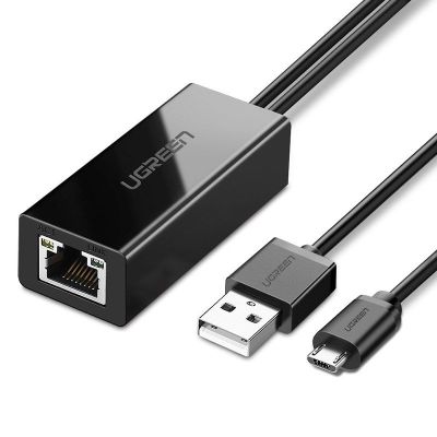 Ugreen 30985 Externe Netzwerkkarte für Chromecast mit Micro-USB-/USB-A-Anschlüssen 100 Mbit/s 1 m – Schwarz