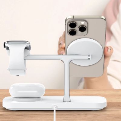 8. Tech-Protect QI15W-A45 3in1 kabelloses Ladegerät mit MagSafe für Apple -Geräte – Weiß