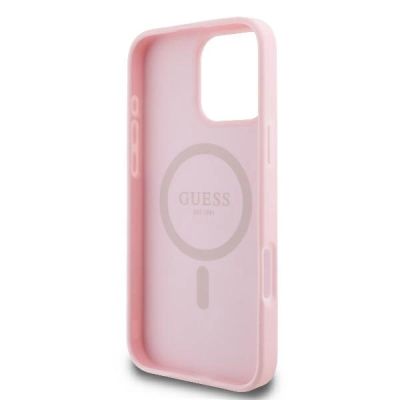 7. Guess MagSafe Hülle mit Pfingstrosen-Schriftzug für iPhone 16 Pro – Rosa