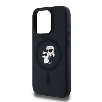 6. Karl Lagerfeld Silikon Karl&Choupette MagSafe Hülle für iPhone 15 Pro – Schwarz