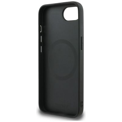 7. DKNY Leder Kariertes Monomuster MagSafe iPhone 16e Hülle - Schwarz