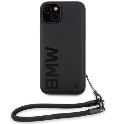 2. BMW Signature Leder-Wordmark-Cord-Hülle für iPhone 15 Plus / 14 Plus – Schwarz