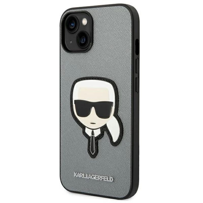 2. Karl Lagerfeld Saffiano Karl's Head Patch Hülle für iPhone 14 - Silber