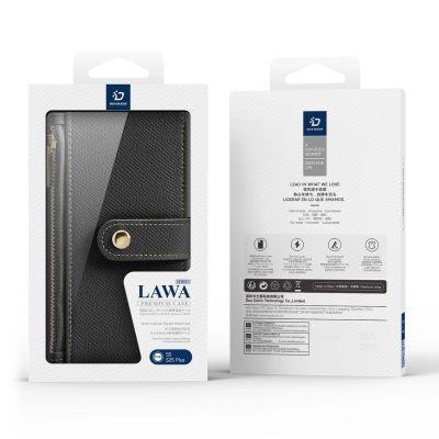 13. Dux Ducis Lawa Lederhülle für Samsung Galaxy S25+ mit abnehmbarer magnetischer Brieftasche – Schwarz