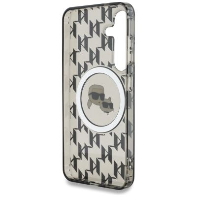 7. Karl Lagerfeld Button Karl&Choupette Heads On KL Pattern MagSafe Samsung Galaxy S25 Hülle Schwarz