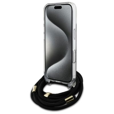 4. Guess Crossbody Cord 4G Print Hülle für iPhone 16 – Schwarz