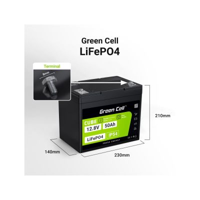 49. GREEN CELL LIFEPO4 CUBE-AKKU 50AH 12V/12,8V 640WH LFPGC12V50AH