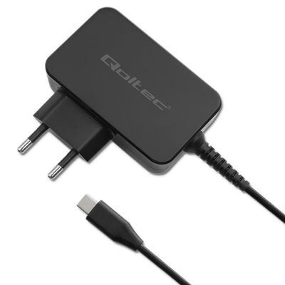 QOLTEC GaN-Ladegerät POWER PRO | 1x USB-C | 65 W | 5–20 V | 3–3,25 A | SCHWARZ