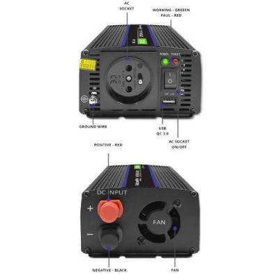 14. QOLTEC Spannungswandler Monolith 1200 MS Welle | 12 V auf 230 V | 600/1200 W | USB