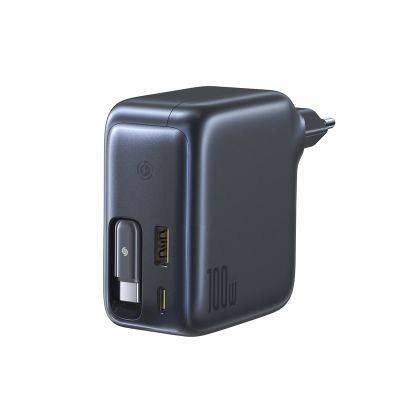 2. Baseus EnerCore CJ11 100W Wandladegerät mit USB-A- und USB-C-Anschlüssen und einziehbarem USB-C-Kabel – Schwarz