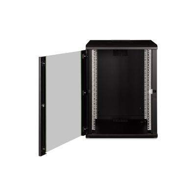 7. Einzigartiger 19-Zoll-Netzwerkschrank (16 HE) zur Wandmontage, 600 x 600 mm, Glastür, schwarz, ungeteilt, montiert, 100 kg