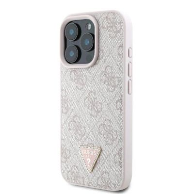 2. Guess Leder 4G Triangle Strass MagSafe Hülle für iPhone 16 Pro Max – Rosa