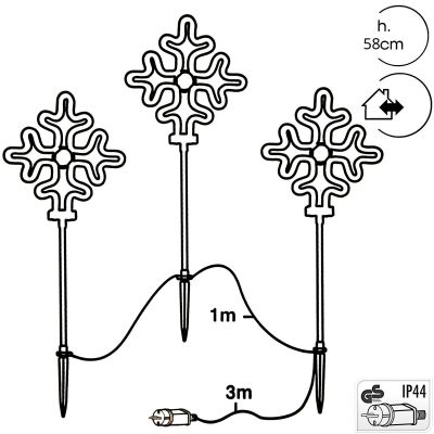 3. Dekorative Gartenleuchten, 3er-Set, Schneeflocken-Neon