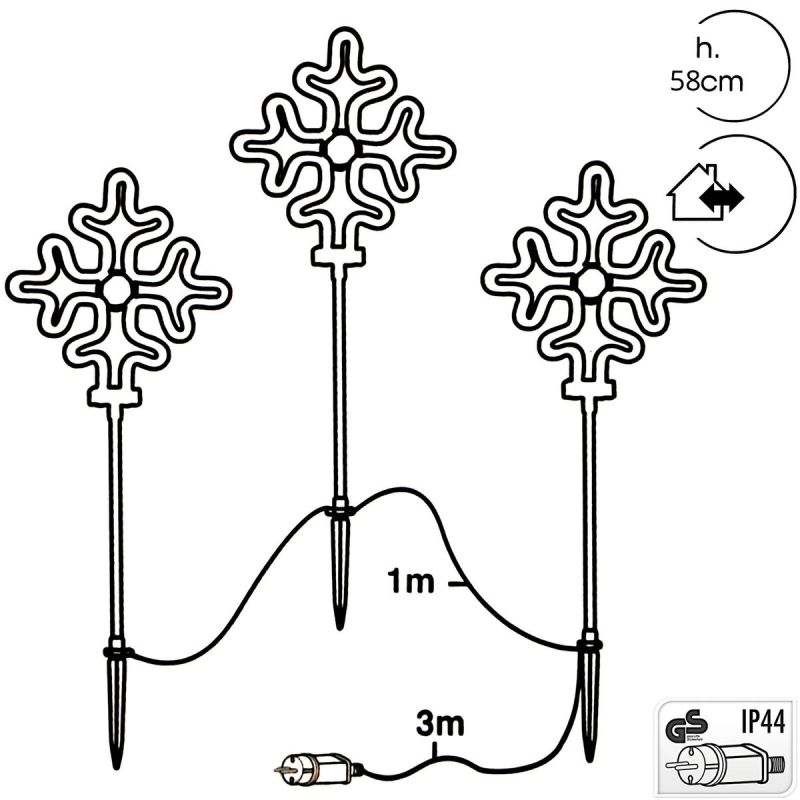 3. Dekorative Gartenleuchten, 3er-Set, Schneeflocken-Neon