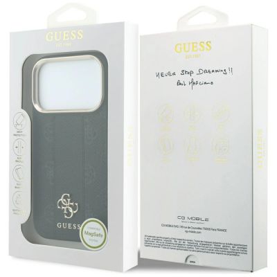 8. Guess Stripe Peony 4G Logo MagSafe Hülle für iPhone 17 Pro / 18 Pro - Schwarz
