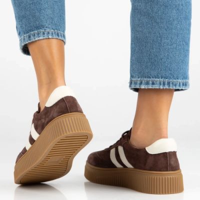 7. Damen-Plateauschuhe aus braunem Leder und Wildleder, Modell Filippo DP6776