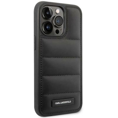 4. Karl Lagerfeld Hülle mit länglichem, voluminösem Logo für iPhone 14 Pro Max – Schwarz
