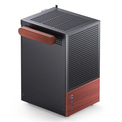 33. Jonsbo T6 Gehäuse, Mini-Tower, Mini-ITX, gehärtetes Glas, Holz – Schwarz