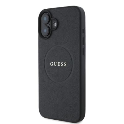 3. Guess Grained Gold Ring MagSafe-Hülle für iPhone 16 – Schwarz