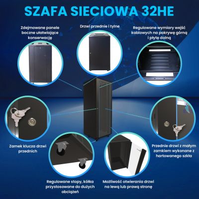 7. Extralink Rack-Schrank 32U 600x1000 Schwarz Standgerät