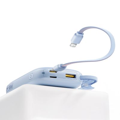 8. Baseus EnerFill FC21 Qpow 3 Ultra 10000mAh 45W Powerbank mit abnehmbarem USB-C-/ Lightning Kabel – Blau