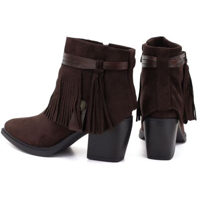 5. Gefütterte Damen-Cowboystiefel mit Fransen, Schokoladenbraun, M.Daszyński