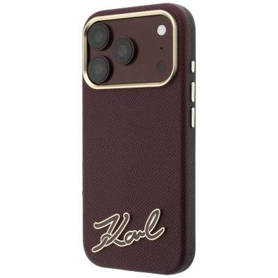 2. Karl Lagerfeld MagSafe-Hülle mit genarbtem Harz-Logo für iPhone 18 Pro / 17 Pro – Burgunderrot