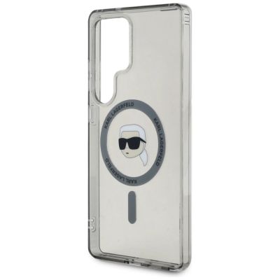 6. Karl Lagerfeld Button Karl Head gedrucktes Logo MagSafe Samsung Galaxy S25 Ultra Hülle schwarz