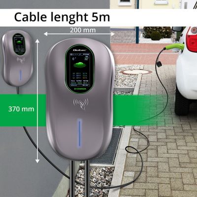6. Qoltec EV-Ladestation 2in1 Typ 2 22kW Wi-Fi LCD RFID 3-Phasen-Wanddose 5m