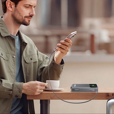 6. Dudao K31 Pro 45W 20000mAh Powerbank mit integriertem einziehbarem USB-C-Kabel - Grau