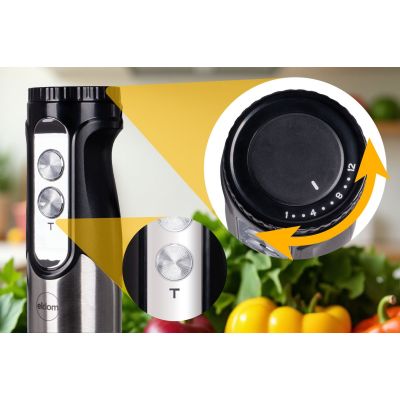 5. ELDOM Multifunktionsmixer BL250 VEXI 800W, schwarz-silberne Metall-Zerkleinerungsspitze, Behälter mit Zerkleinerungsmesser
