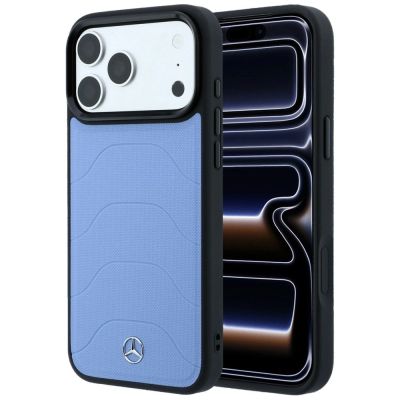 Mercedes Leder-Mesh-Hülle mit Bow Line MagSafe für iPhone 18 Pro / 17 Pro – Blau