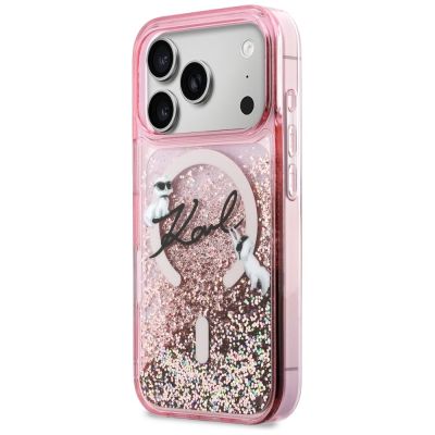2. Karl Lagerfeld Flüssigglitzer-MagSafe-Hülle mit Karl-Schriftzug-Logo für iPhone 17 Pro – Pink