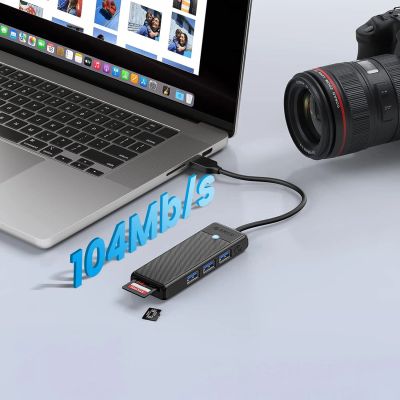 4. Orico PAPW3AT-U3 USB-Hub mit 4 Anschlüssen (3x USB-A 3.0) und microSD/SD-Kartenleser, 1 m Kabellänge – Schwarz