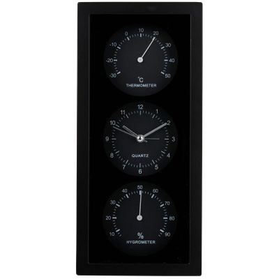 2. Uhr, Wecker, Thermometer, Hygrometer, 26 x 5 x 12 cm, Articosa, Schwarz