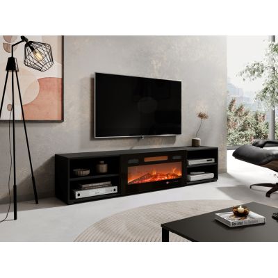 8. POLO TV-Schrank 180x33x39 schwarz + schwarzer Kamin