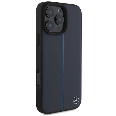 4. Mercedes MB Blue Line MagSafe Lederhülle für iPhone 16 Pro Max – Marineblau