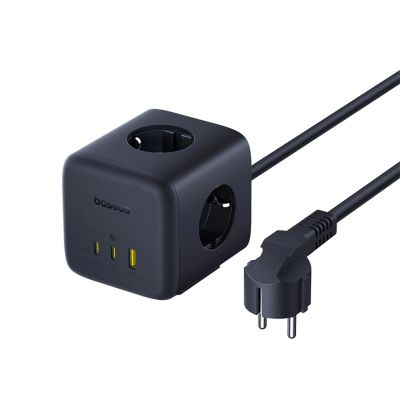 3. Baseus EnerFill FA11 67W Steckdosenleiste, USB-A + USB-C Würfel + 3 x EU-Steckdose 1,5m - Schwarz