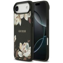 Guess Grained Flowers Classic Logo MagSafe Hülle für iPhone Air - Schwarz