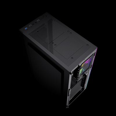 7. GEMBIRD FORNAX 2500 MIDI-TOWER-CASE (1x USB 3.0, 2x USB 2.0, HD-Audio, Seitenwand aus Glas) SCHWARZ