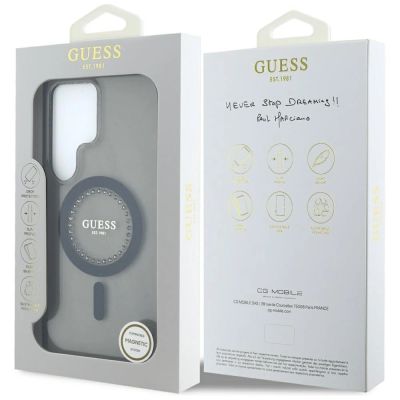 8. Guess Strass-bedruckte MagSafe-Hülle für Samsung Galaxy S25 Ultra, schwarz