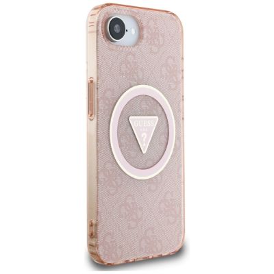 4. Guess IML Metal Glitter 4G Circle Triangle MagSafe Hülle für iPhone 16e - Pink