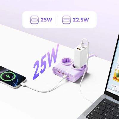3. Orico PDC25 25W 6-in-1 Steckdosenleiste 2x Netzanschluss + 2x USB-A + 2x USB-C - Lila