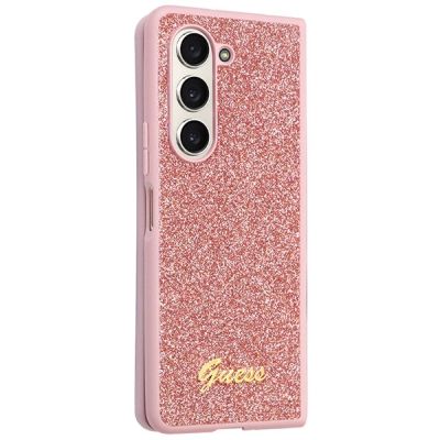 5. Guess Glitter Script Hülle für Samsung Galaxy Z Fold 5 – Rosa