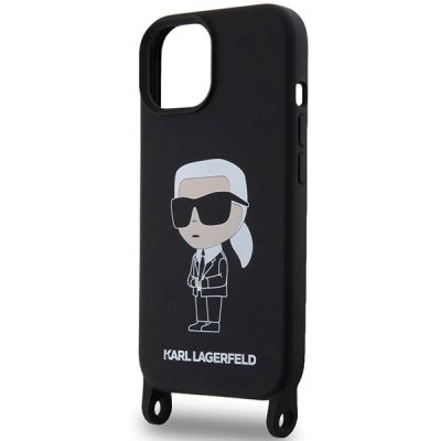 5. Karl Lagerfeld KLHCP15SSCBSKNK iPhone 15 6,1" Hardcase schwarz/schwarz Crossbody Silikon Ikonik