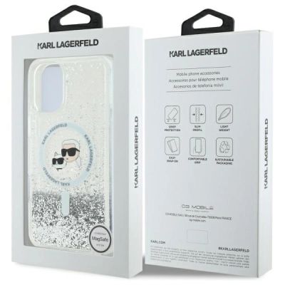 8. Karl Lagerfeld Liquid Glitter Karl&Choupette Head Magsafe Hülle für iPhone 16 - Transparent
