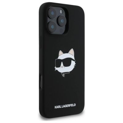 4. Karl Lagerfeld Silikon Choupette Kopf Print MagSafe iPhone 16 Pro Hülle - Schwarz